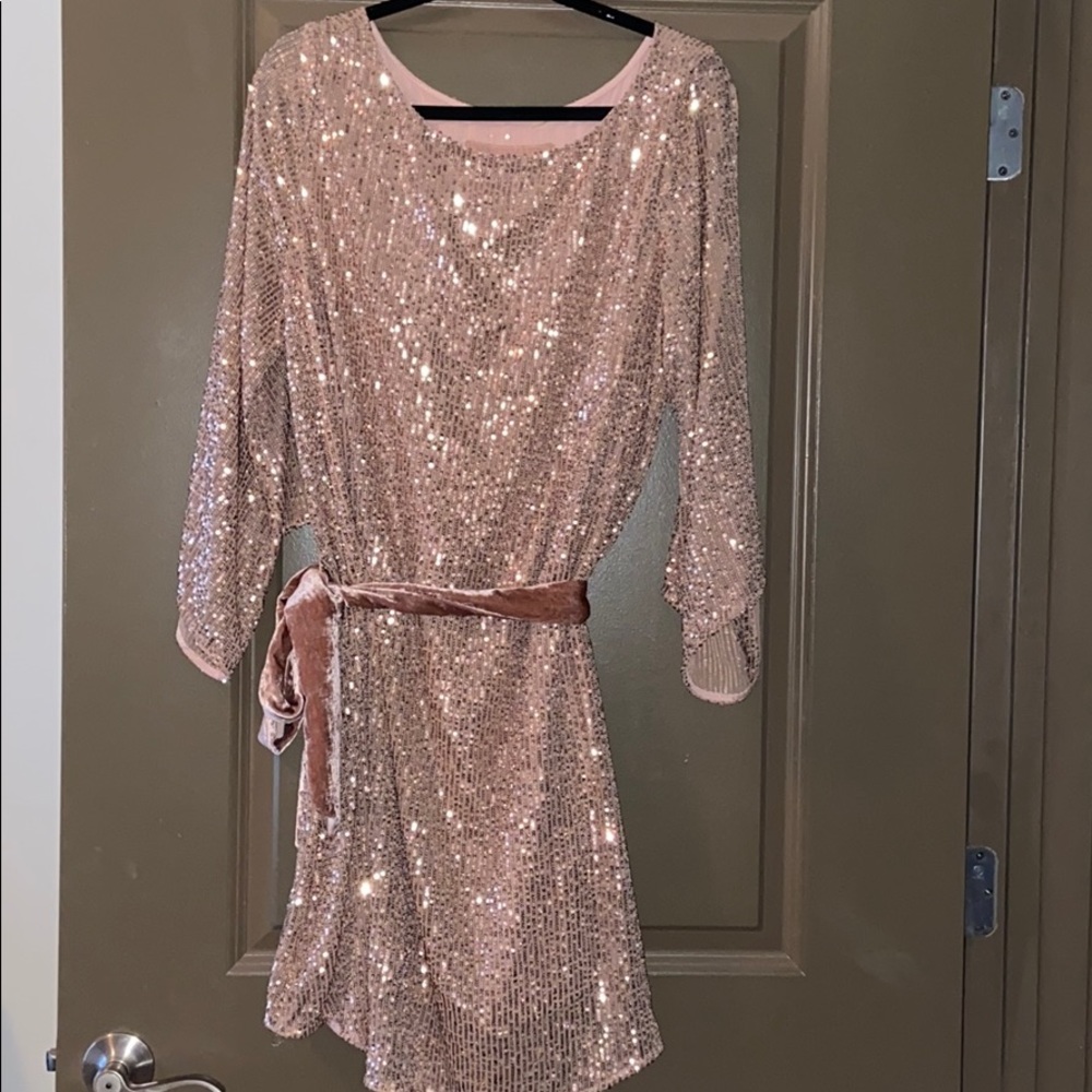 Anthropologie champagne pink sequined tunic dress